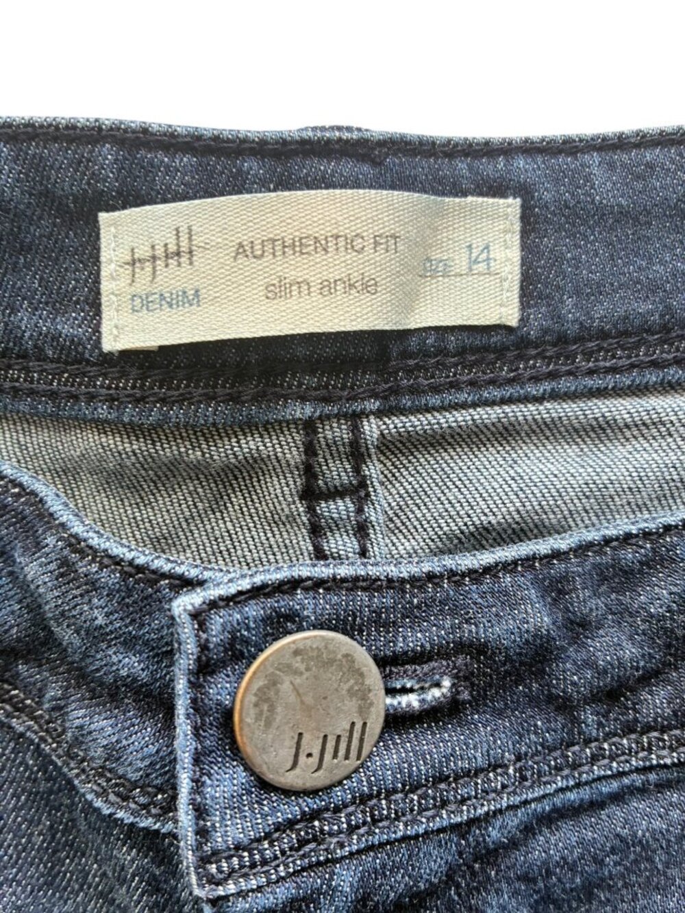J Jill Denim Authentic Fit Slim Ankle Jeans Floral Embroidered Size 14 Blue - Picture 4 of 14